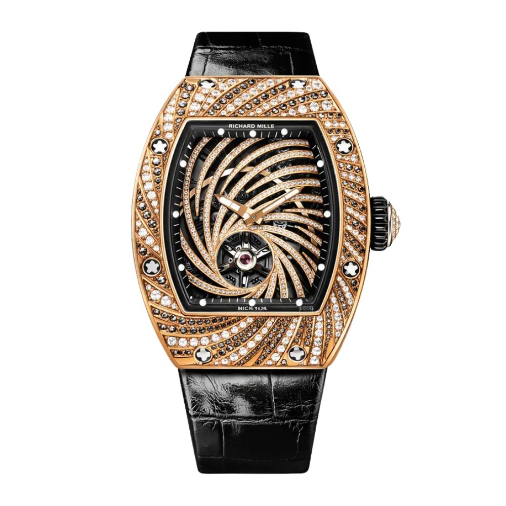 Richard Mille RM 51-02 collection of luxury replica watches with diamond swirl tourbillon and rose gold case – richard mille replica